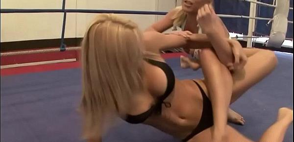  Sexy blondes with big tits enjoy wrestling